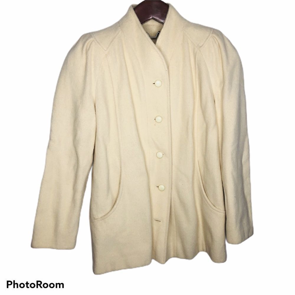 Vintage Winter White Cream Wool Blend Peacoat‎ Coat Victorian Antique